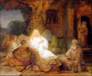 Abraham e os tres anxos. Rembrandt