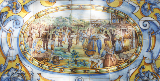 Painel asinado por Juan Ruiz de Luna no monumental banco do Pazo Libunca